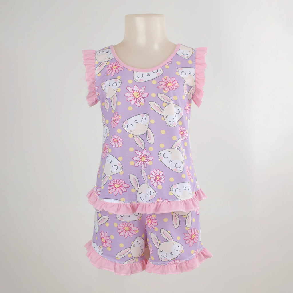 Pijama Regata Feminino Infantil - Estampa Coelho Lilás - 023006