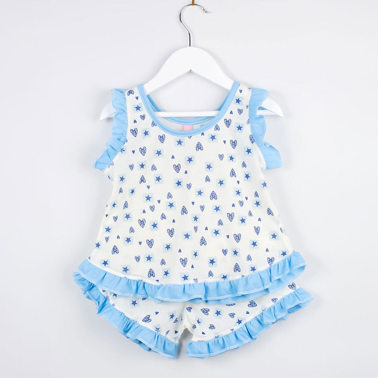 Pijama Regata Feminino Infantil - Coração e Estrela Azul Bebê- 023019
