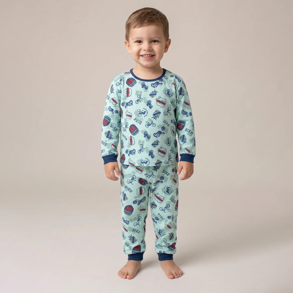 Pijama Longo Masculino Infantil - Estampa Bike Verde - 028015