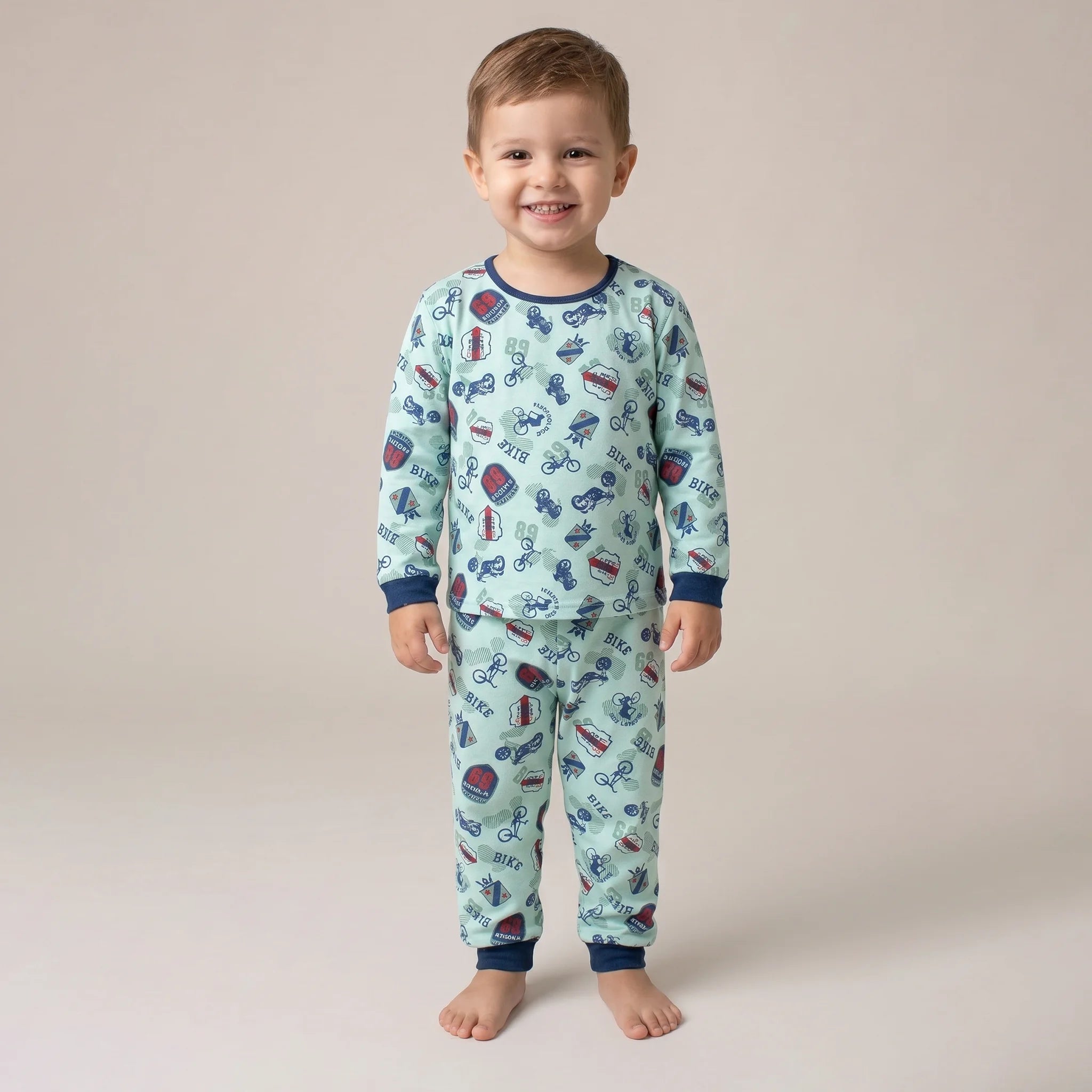 Pijama Longo Masculino Infantil - Estampa Bike Verde - 028015