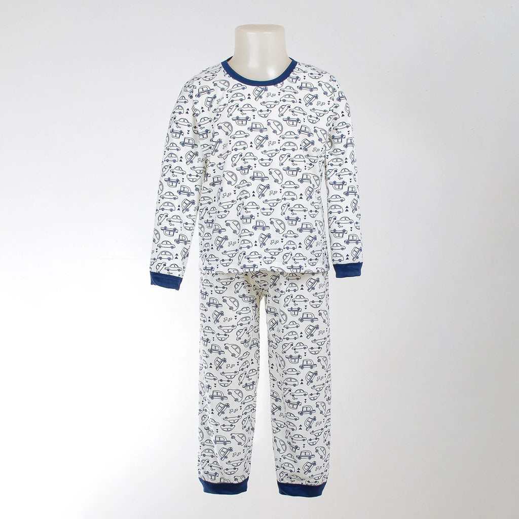 Pijama Longo Masculino Infantil - Estampa Carrinhos Azul Marinho - 028016