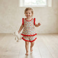 Pijama Regata Feminino Infantil - Estampa Floral vermelho - 023001