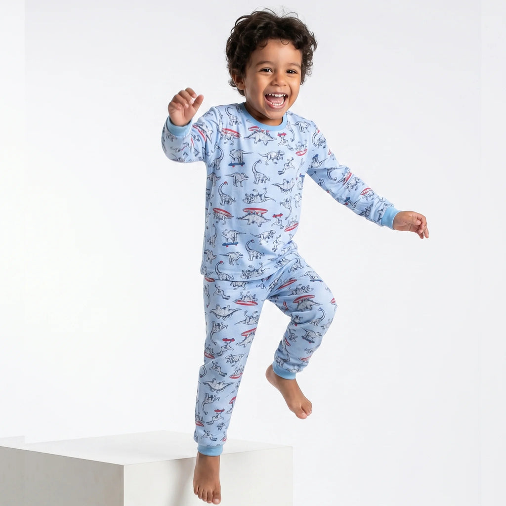 Pijama Longo Masculino Infantil - Estampa Dinossauros Azul - 028008