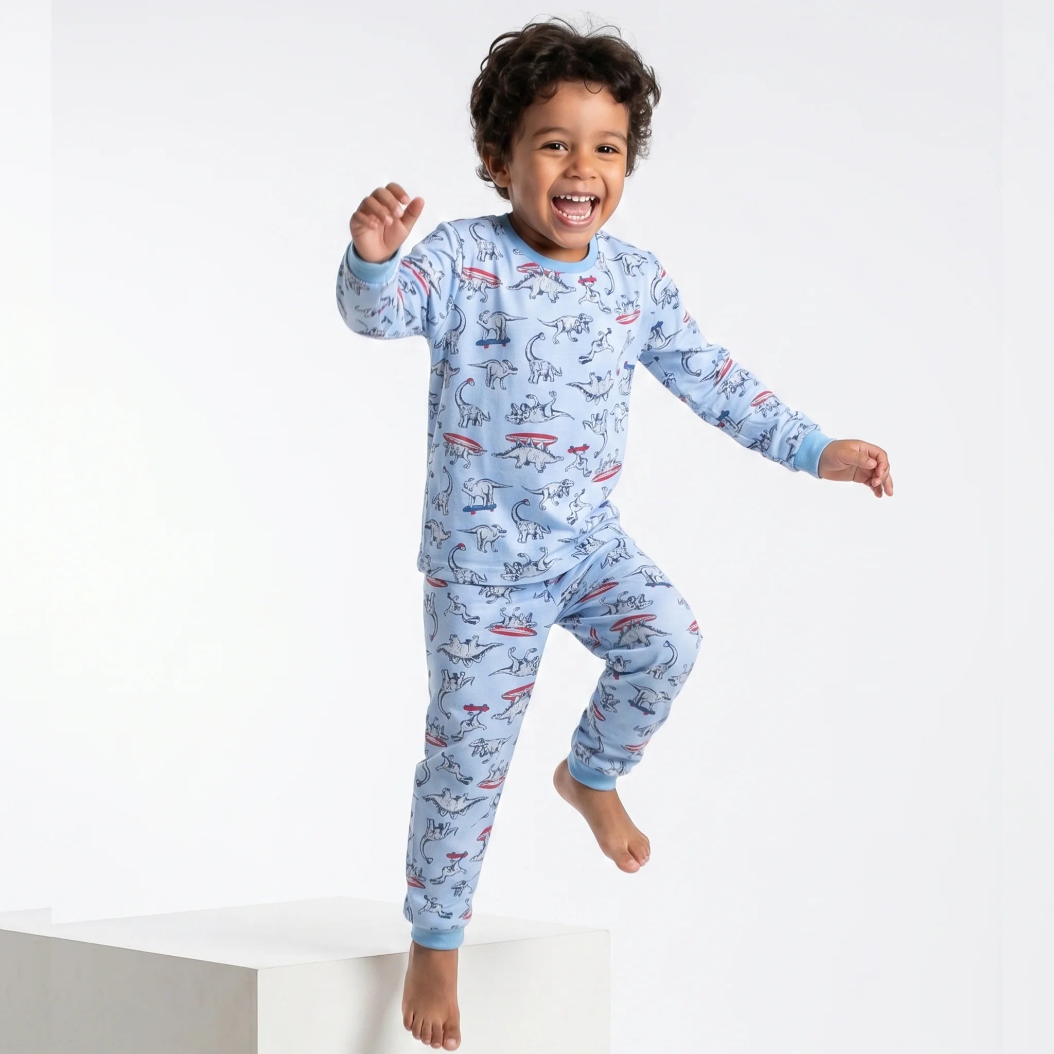 Pijama Longo Masculino Infantil - Estampa Dinossauros Azul - 028008