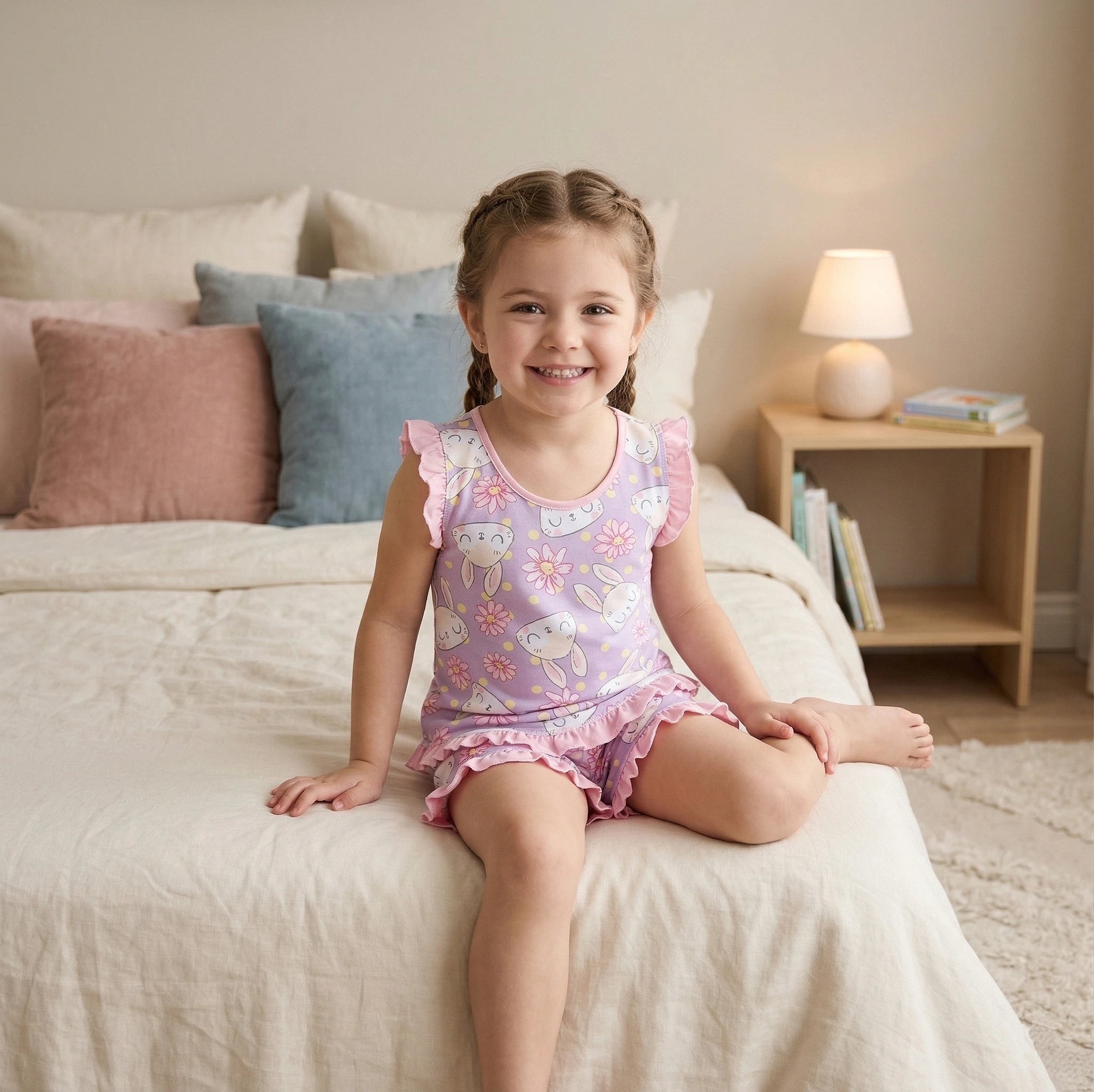 Pijama Regata Feminino Infantil - Estampa Coelho Lilás - 023006