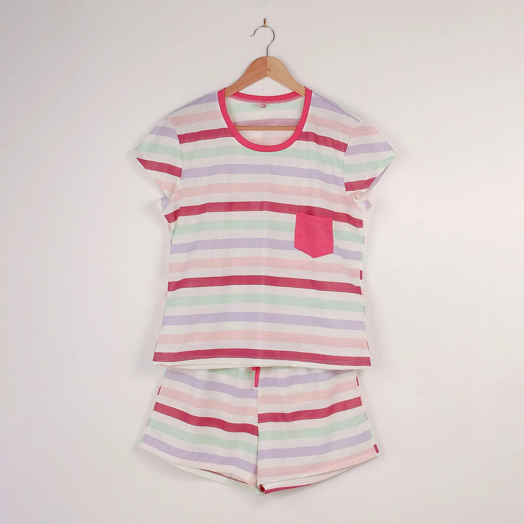 Pijama Camiseta Fem. Adulto Bolso - Listras Lilás - 00810