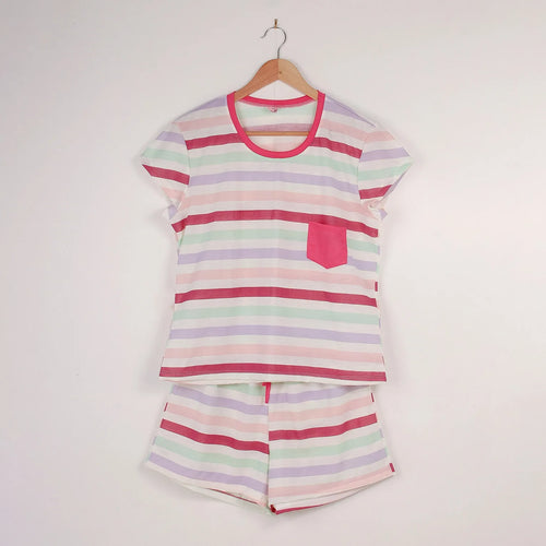 Pijama Camiseta Fem. Adulto Bolso - Listras Lilás - 00810