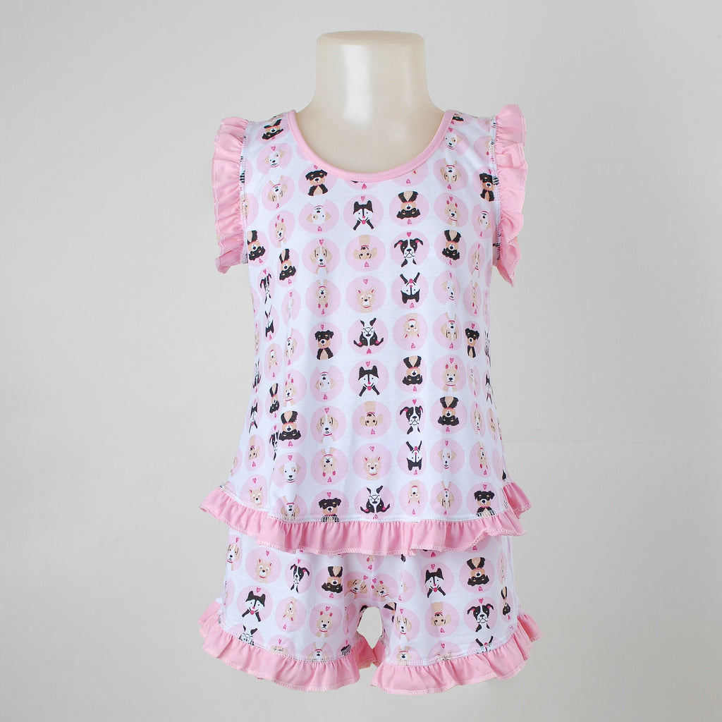 Pijama Regata Feminino Infantil - Estampa Cachorrinho Rosa - 023003