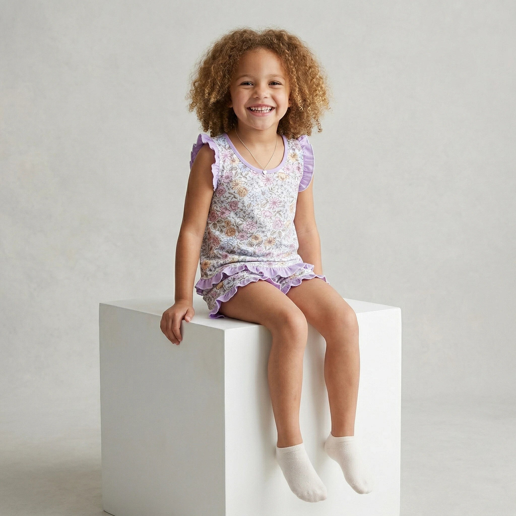 Pijama Regata Feminino Infantil - Estampa Floral Lilás - 023015