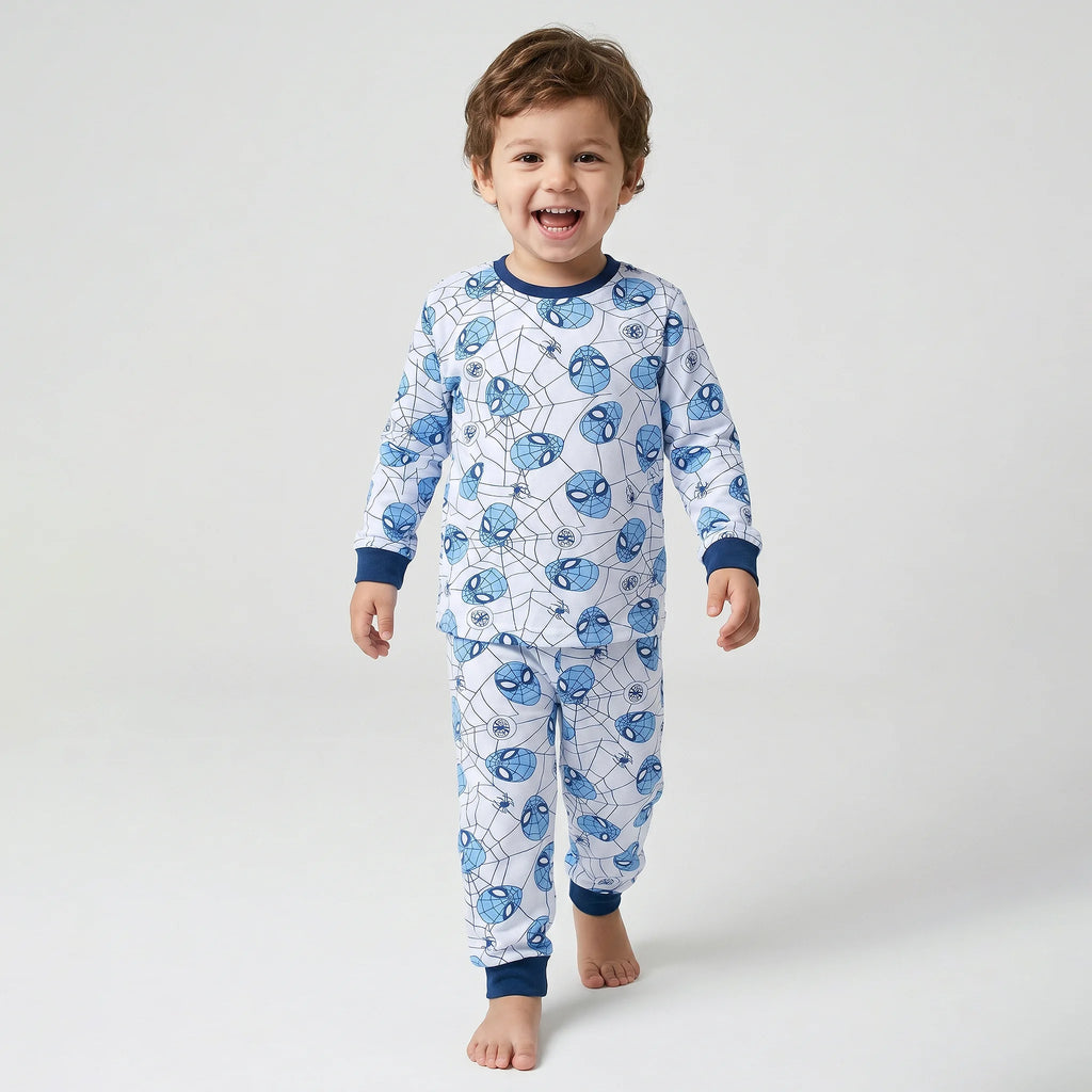 Pijama Longo Masculino Infantil - Estampa Homem-Aranha Máscaras Azul - 028020