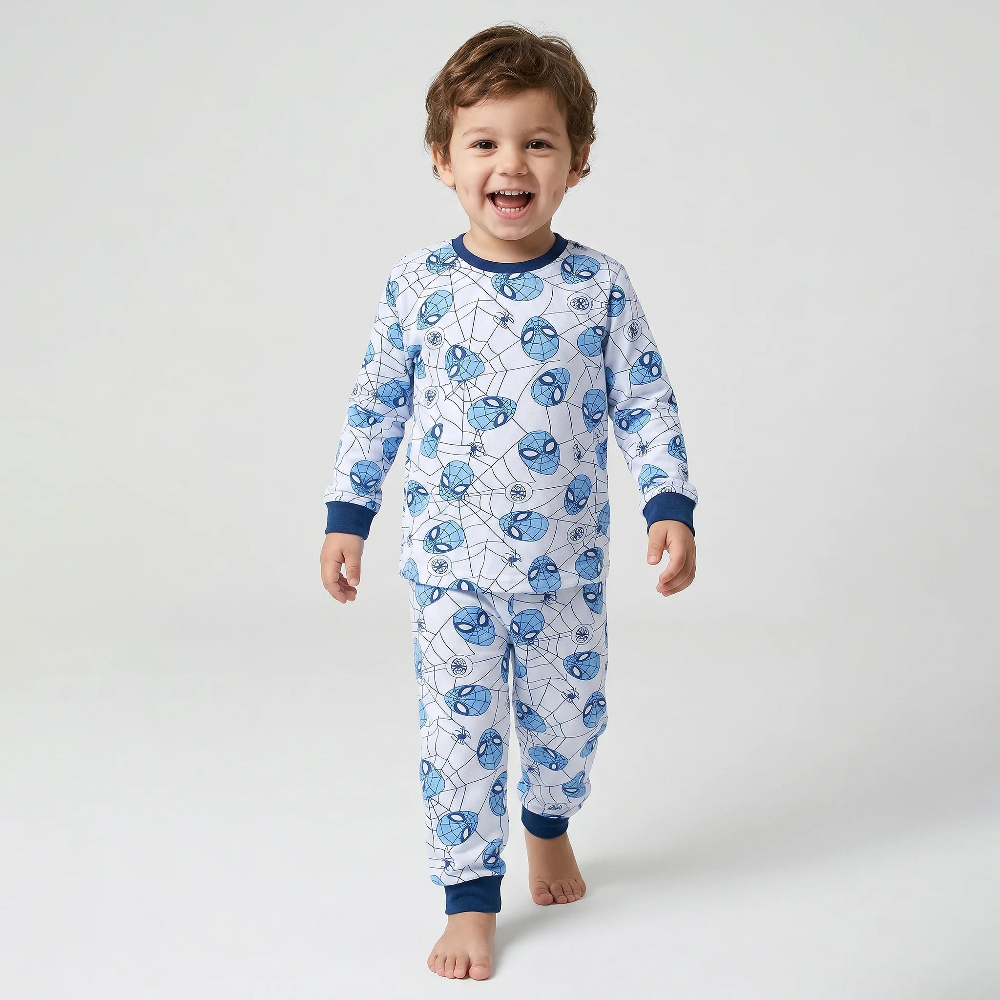 Pijama Longo Masculino Infantil - Estampa Homem-Aranha Máscaras Azul - 028020