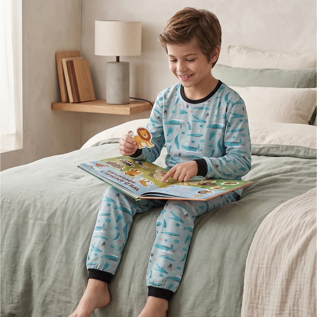 Pijama Longo Masculino Infantil - Estampa Jacaré - 028002