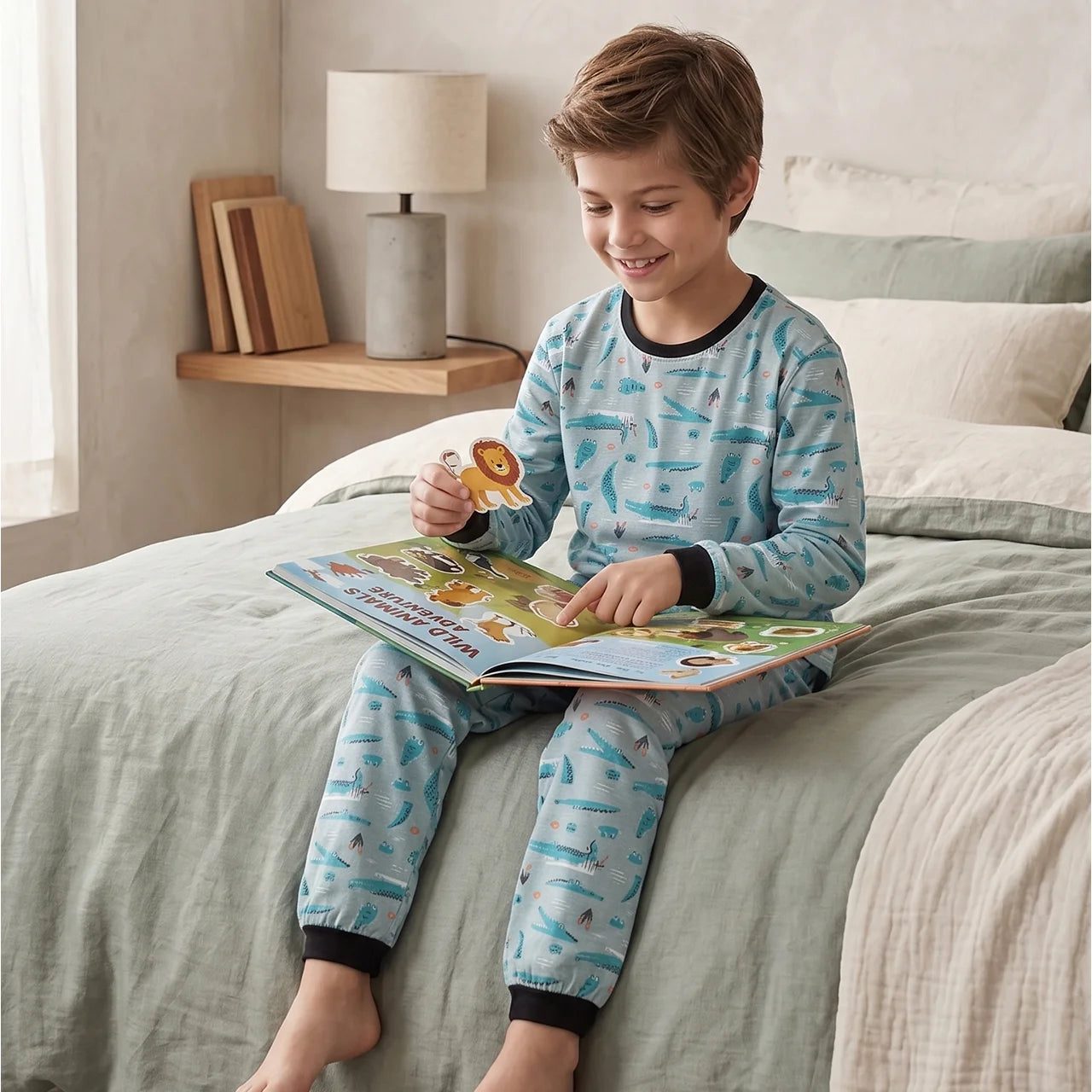 Pijama Longo Masculino Infantil - Estampa Jacaré - 028002