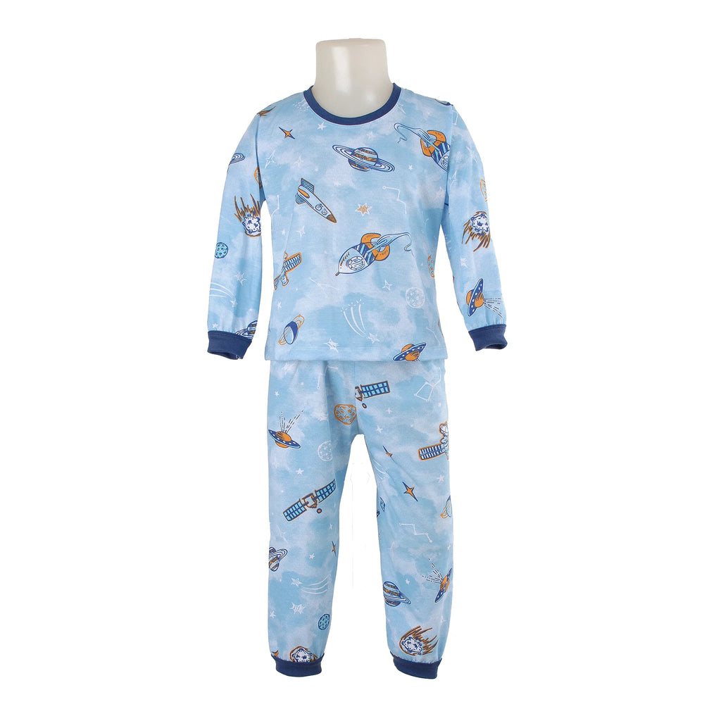 Pijama Longo Masculino Infantil - Estampa Espaço Azul - 028006
