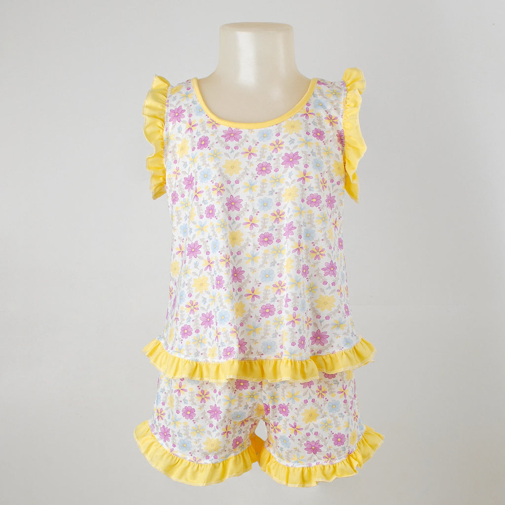 Pijama Regata Feminino Infantil - Estampa Floral Amarelo - 023013