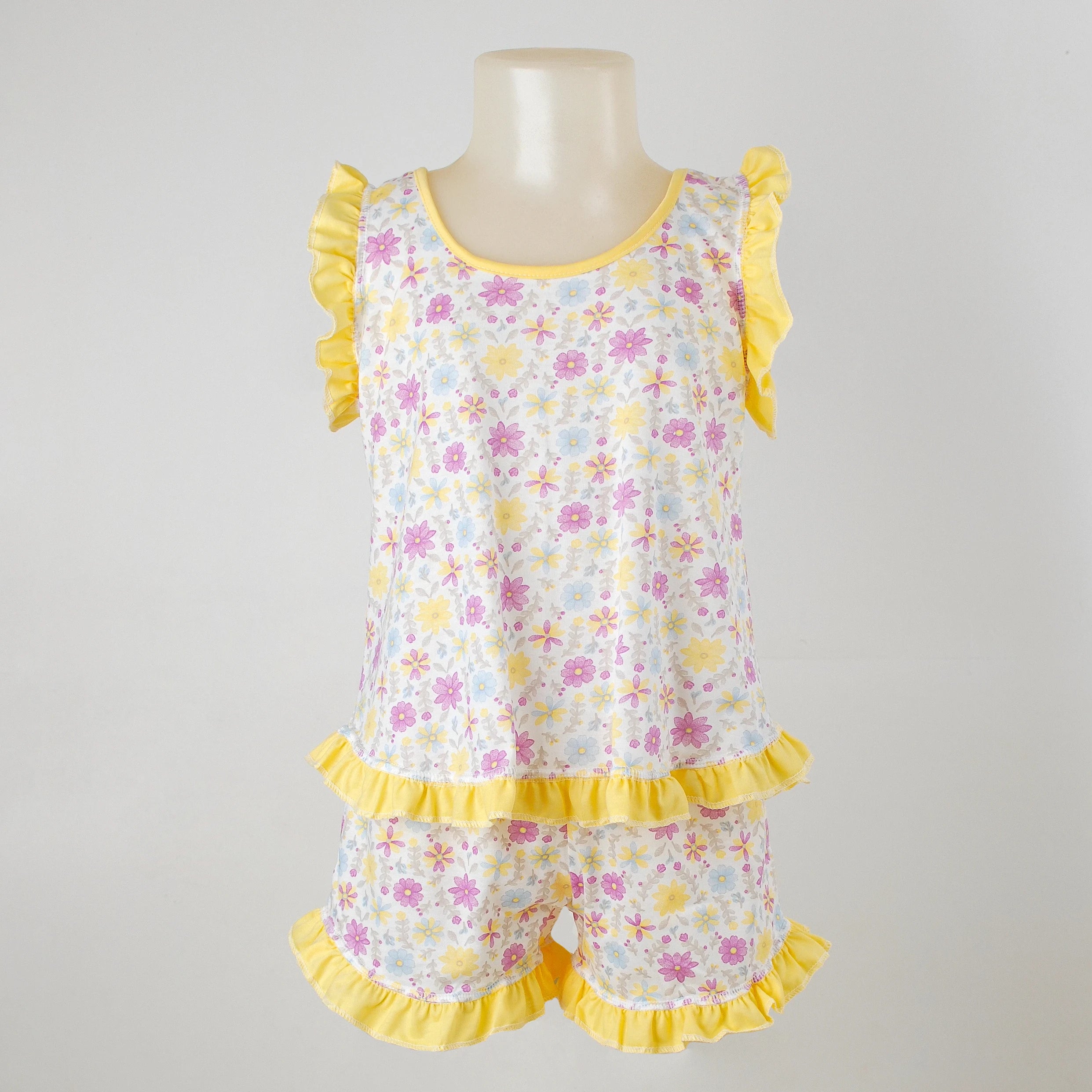 Pijama Regata Feminino Infantil - Estampa Floral Amarelo - 023013