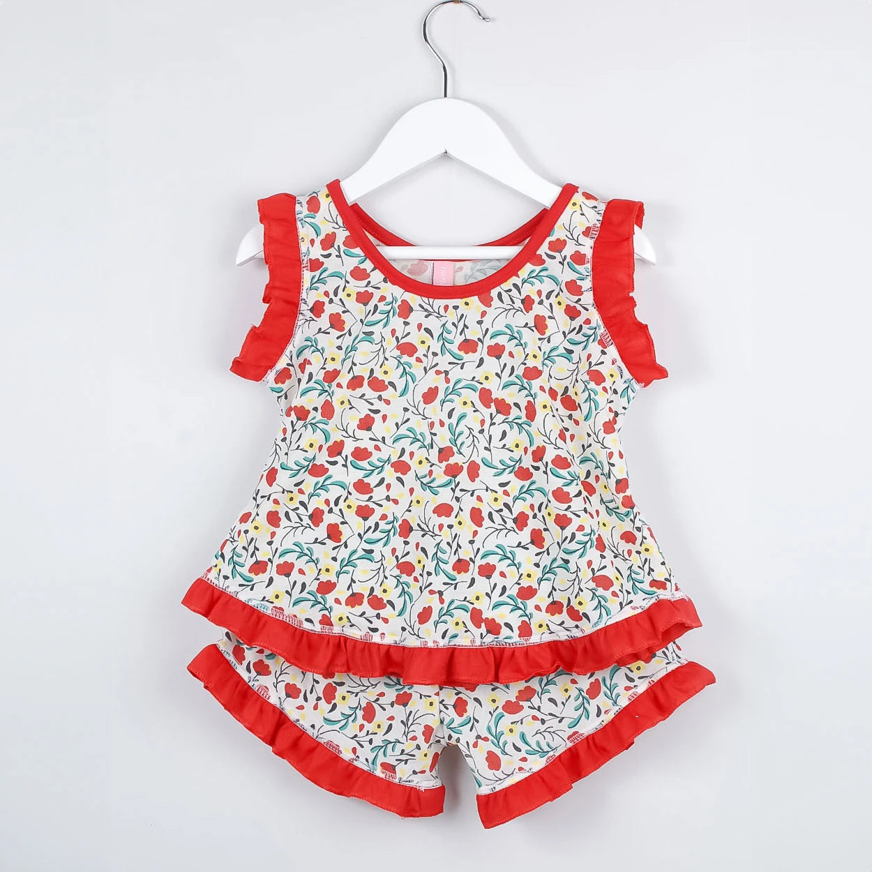 Pijama Regata Feminino Infantil - Estampa Floral vermelho - 023001