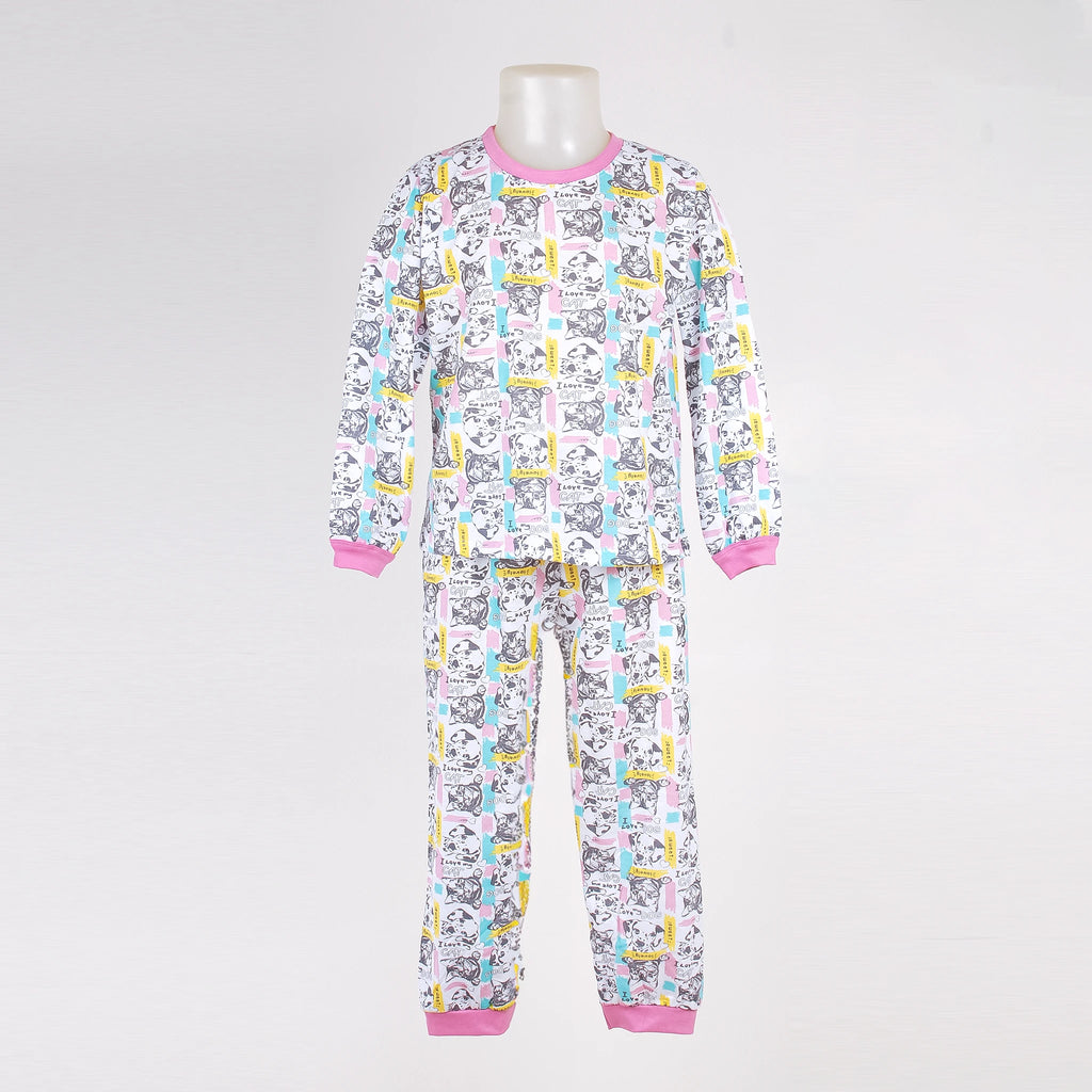 Pijama Longo Feminino Infantil - Estampa Cachorros e Gatos - 024007