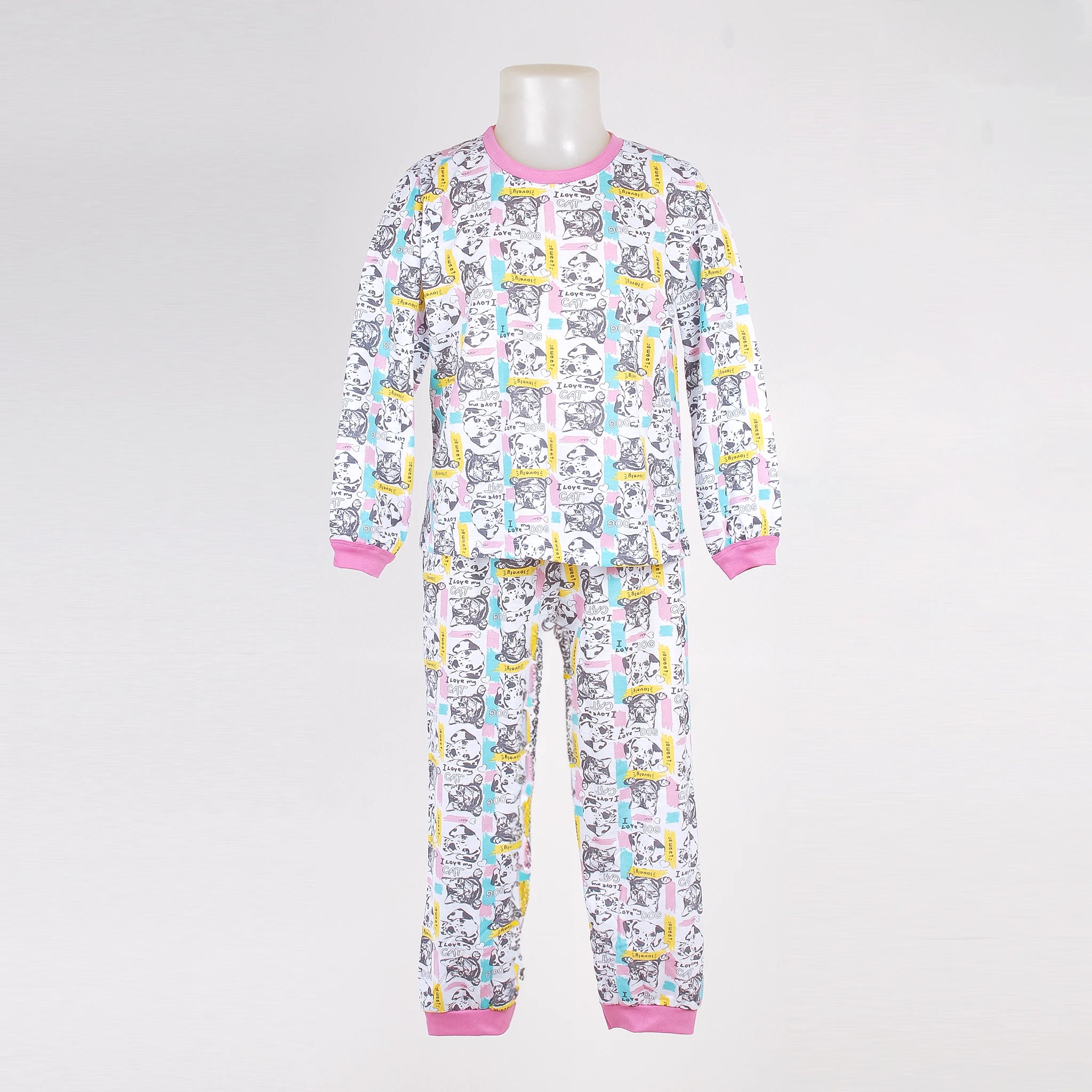 Pijama Longo Feminino Infantil - Estampa Cachorros e Gatos - 024007