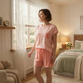 Pijama Camiseta Fem. Adulto Bolso - Flores Salmão - 00803