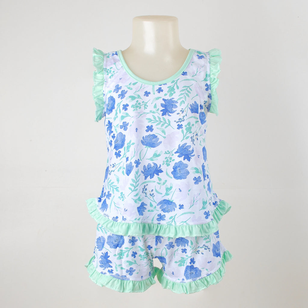 Pijama Regata Feminino Infantil - Estampa Floral Verde - 023017