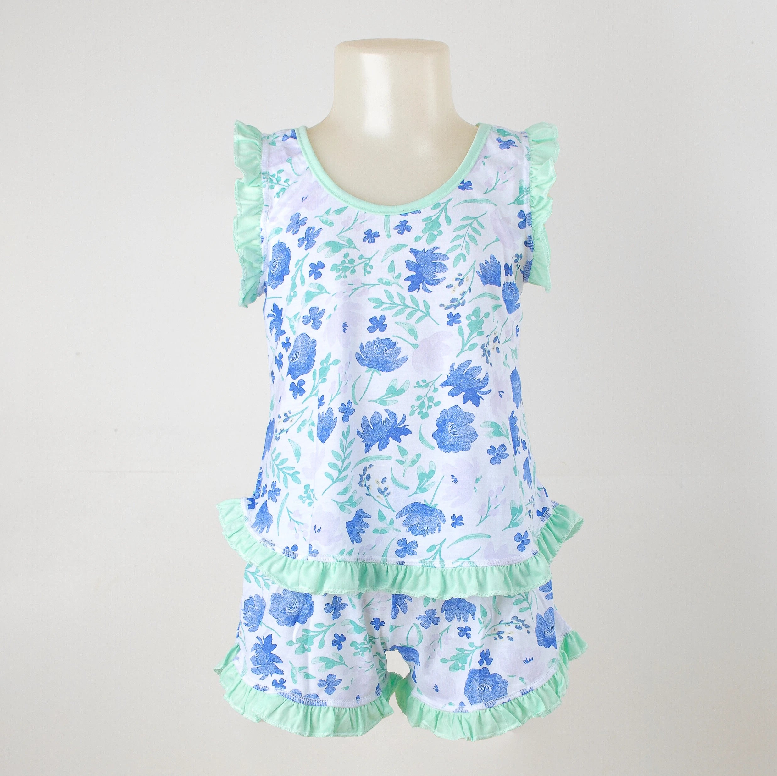 Pijama Regata Feminino Infantil - Estampa Floral Verde - 023017