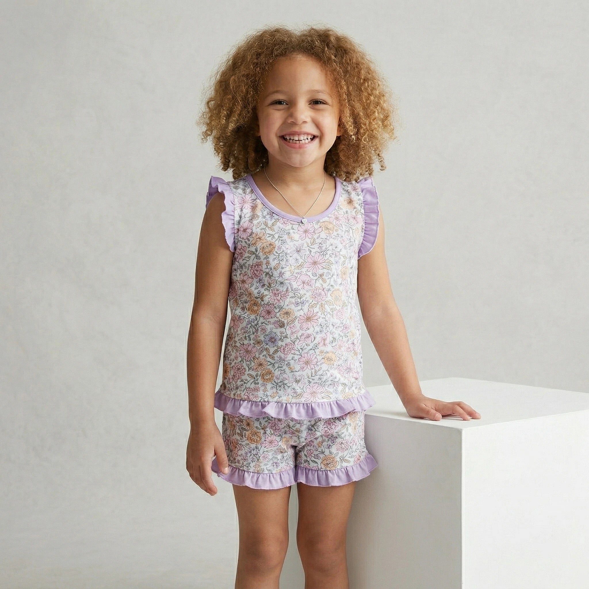 Pijama Regata Feminino Infantil - Estampa Floral Lilás - 023015