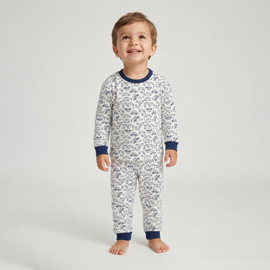 Pijama Longo Masculino Infantil - Estampa Carrinhos Azul Marinho - 028016
