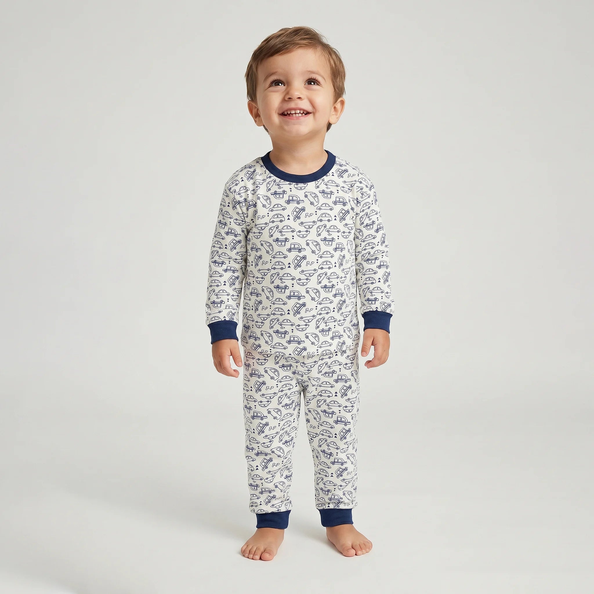Pijama Longo Masculino Infantil - Estampa Carrinhos Azul Marinho - 028016