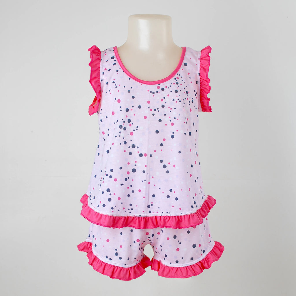 Pijama Regata Feminino Infantil - Estampa Poá Pink - 023007