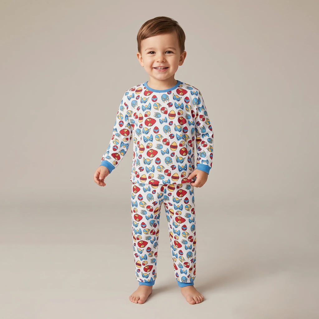 Pijama Longo Masculino Infantil - Estampa Máscaras Azul - 028010