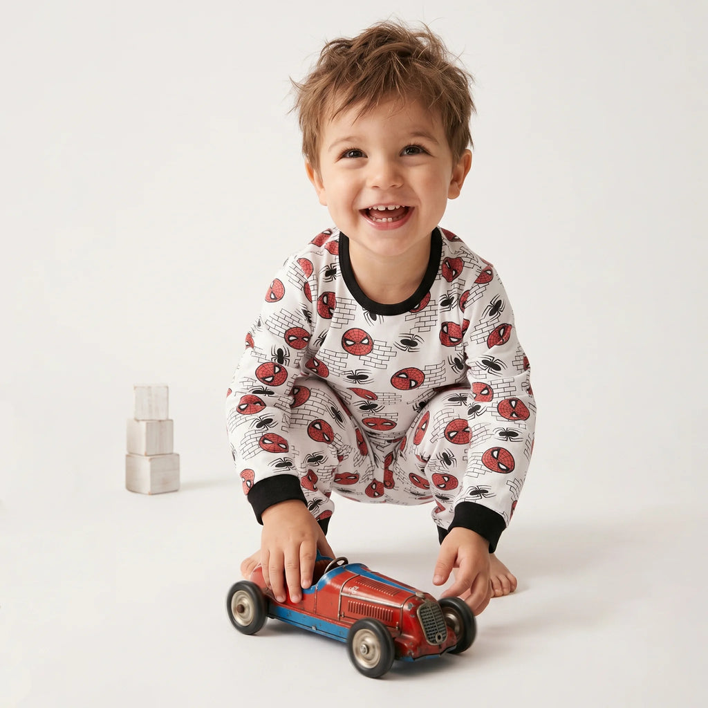 Pijama Longo Masculino Infantil - Estampa Homem-Aranha Máscaras - 028019