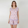 Pijama Regata Feminino Adulto Babado Estampado de Laços Rosa