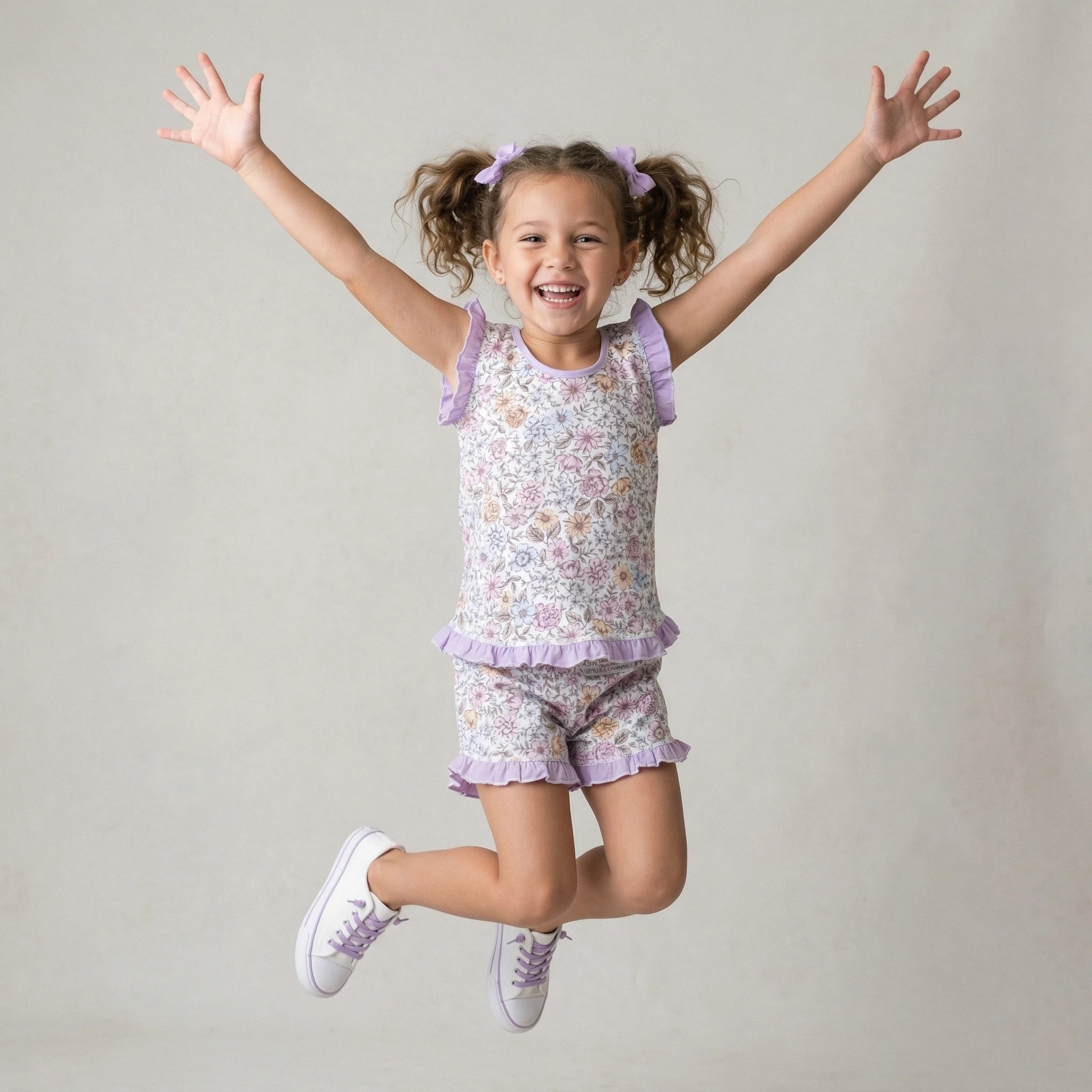 Pijama Regata Feminino Infantil - Estampa Floral Lilás - 023015
