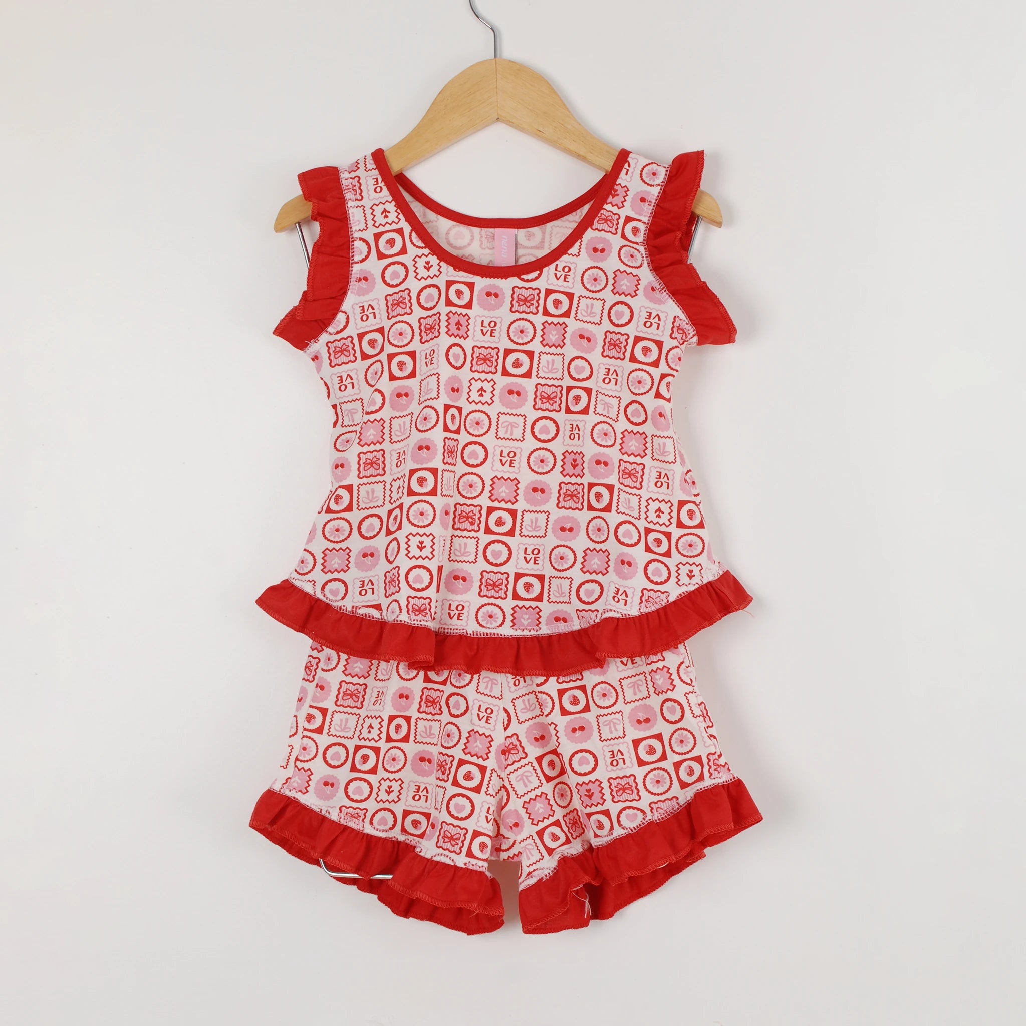 Pijama Regata Feminino Infantil - Estampa Selos Vermelho - 023008
