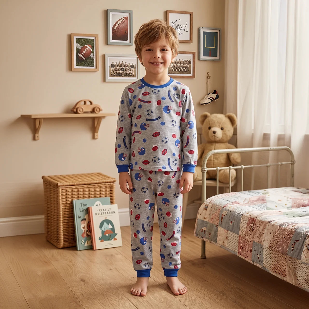 Pijama Longo Masculino Infantil - Estampa Futebol - 028003
