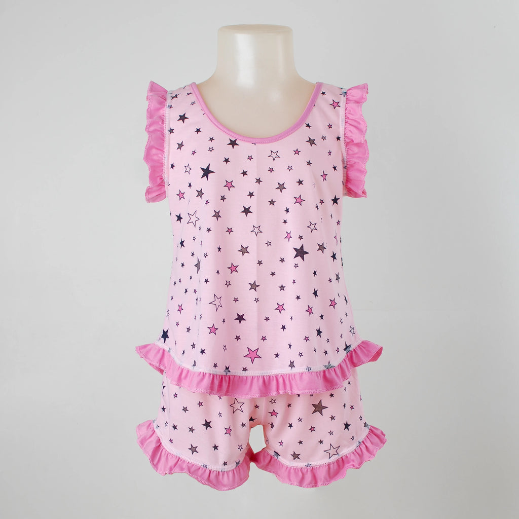 Pijama Regata Feminino Infantil - Estampa Estrelas Rosa - 023012