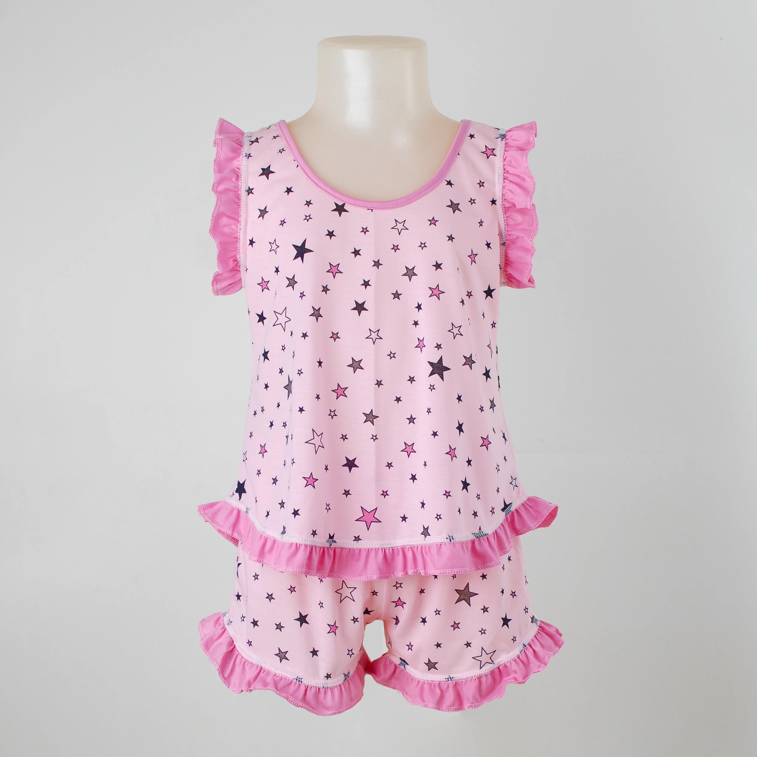 Pijama Regata Feminino Infantil - Estampa Estrelas Rosa - 023012