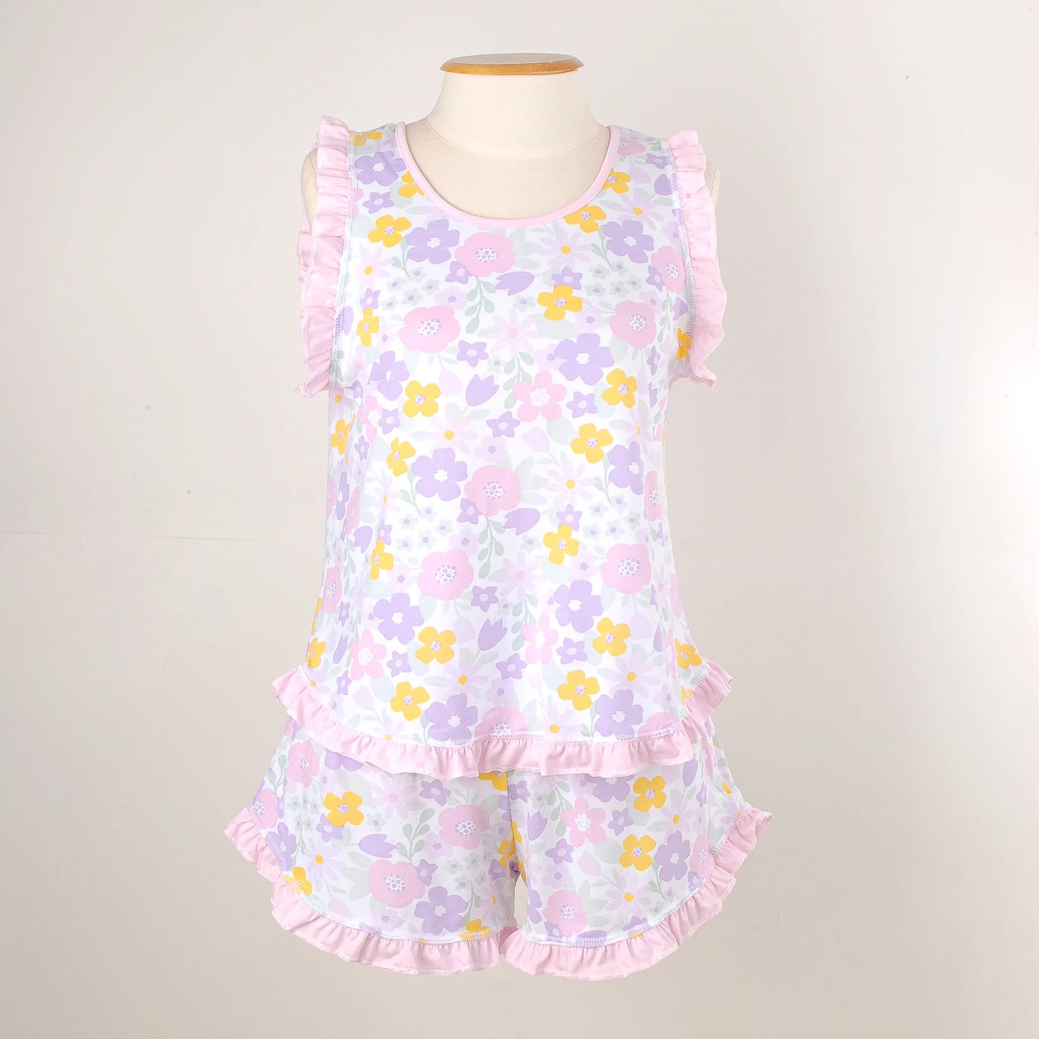 Pijama Regata Feminino Adulto Babado Estampado Floral Bold 00103