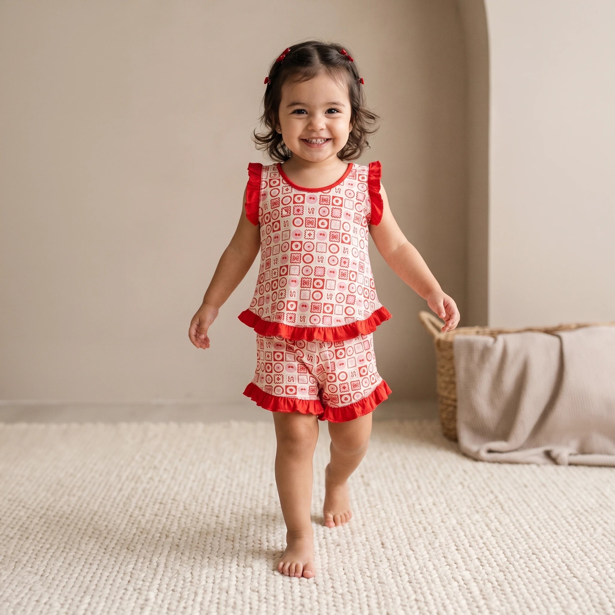 Pijama Regata Feminino Infantil - Estampa Selos Vermelho - 023008
