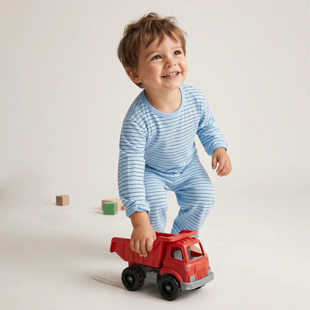 Pijama Longo Masculino Infantil - Estampa Listrado Azul - 028014