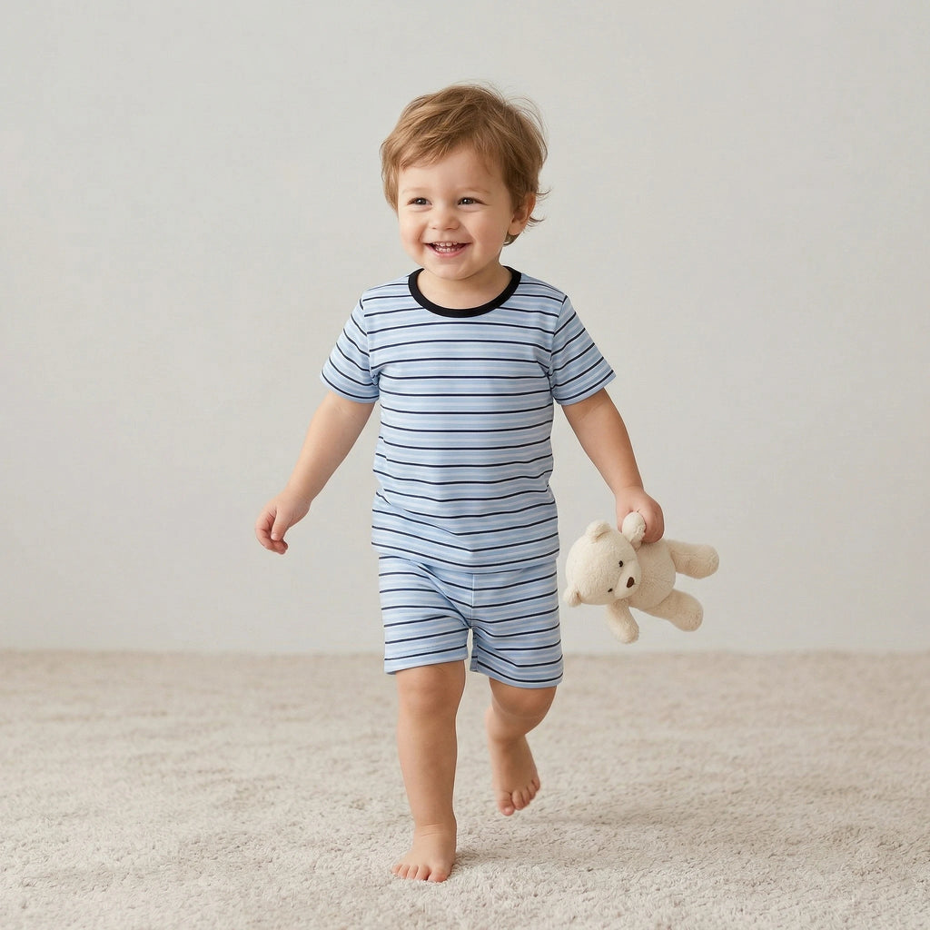 Pijama Masculino Infantil Curto - Estampa Listrado Azul - 027009