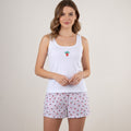 Pijama feminino curto regata bordado morango de algodão