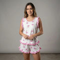 Pijama Regata Feminino Adulto Babado Rosas 00101