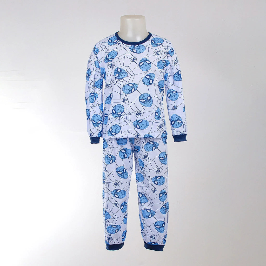 Pijama Longo Masculino Infantil - Estampa Homem-Aranha Máscaras Azul - 028020