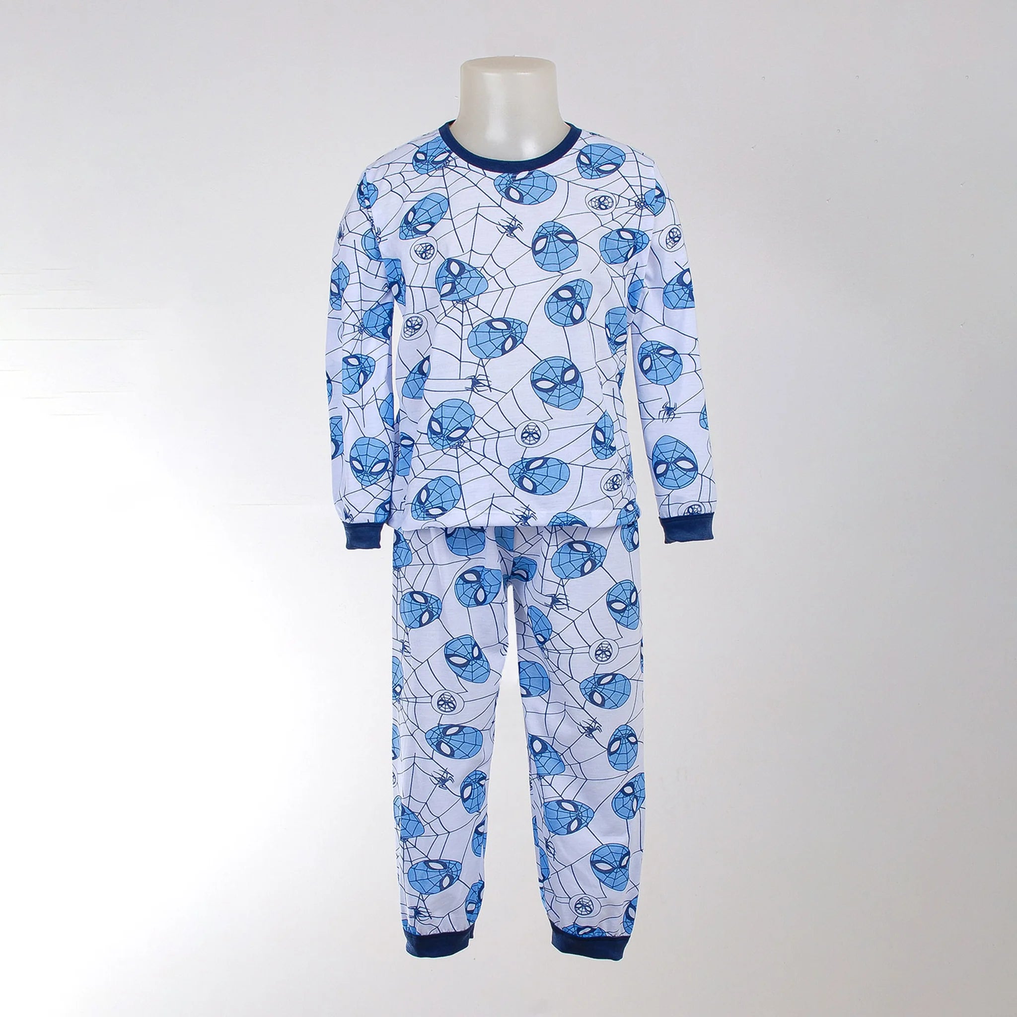 Pijama Longo Masculino Infantil - Estampa Homem-Aranha Máscaras Azul - 028020