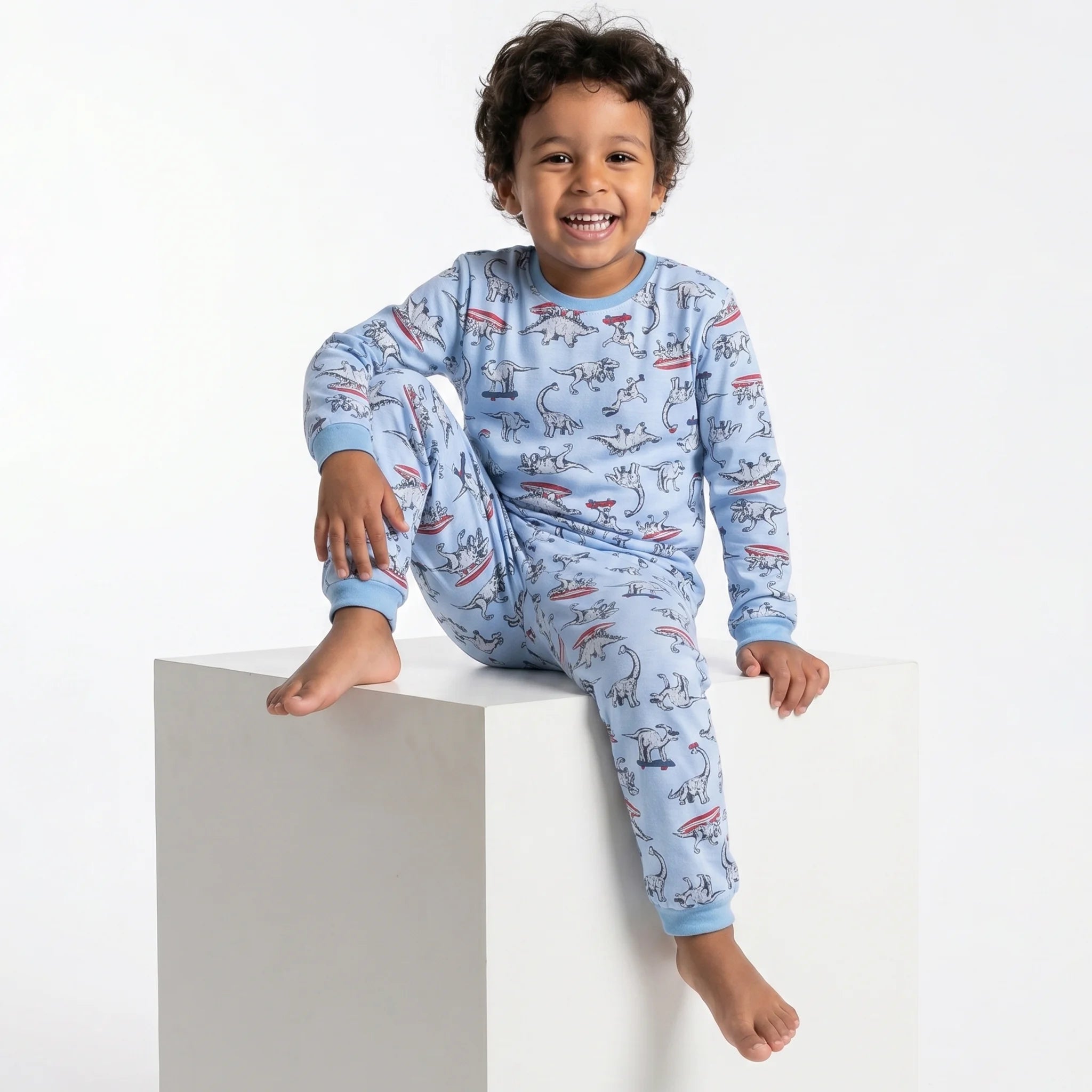Pijama Longo Masculino Infantil - Estampa Dinossauros Azul - 028008