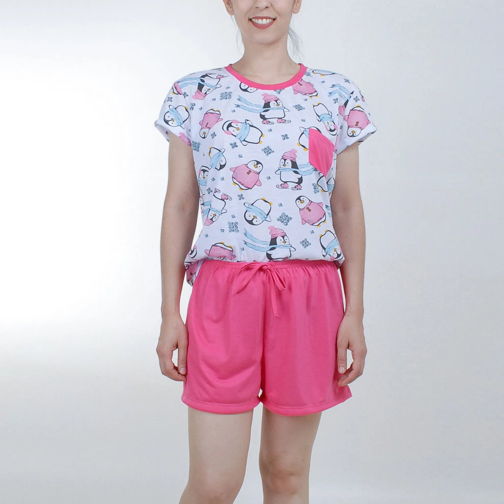 Pijama Camiseta Fem. Adulto Bolso - Pinguim - 00804