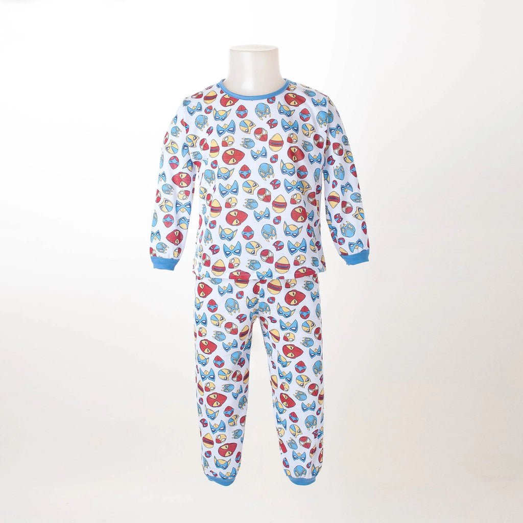 Pijama Longo Masculino Infantil - Estampa Máscaras Azul - 028010
