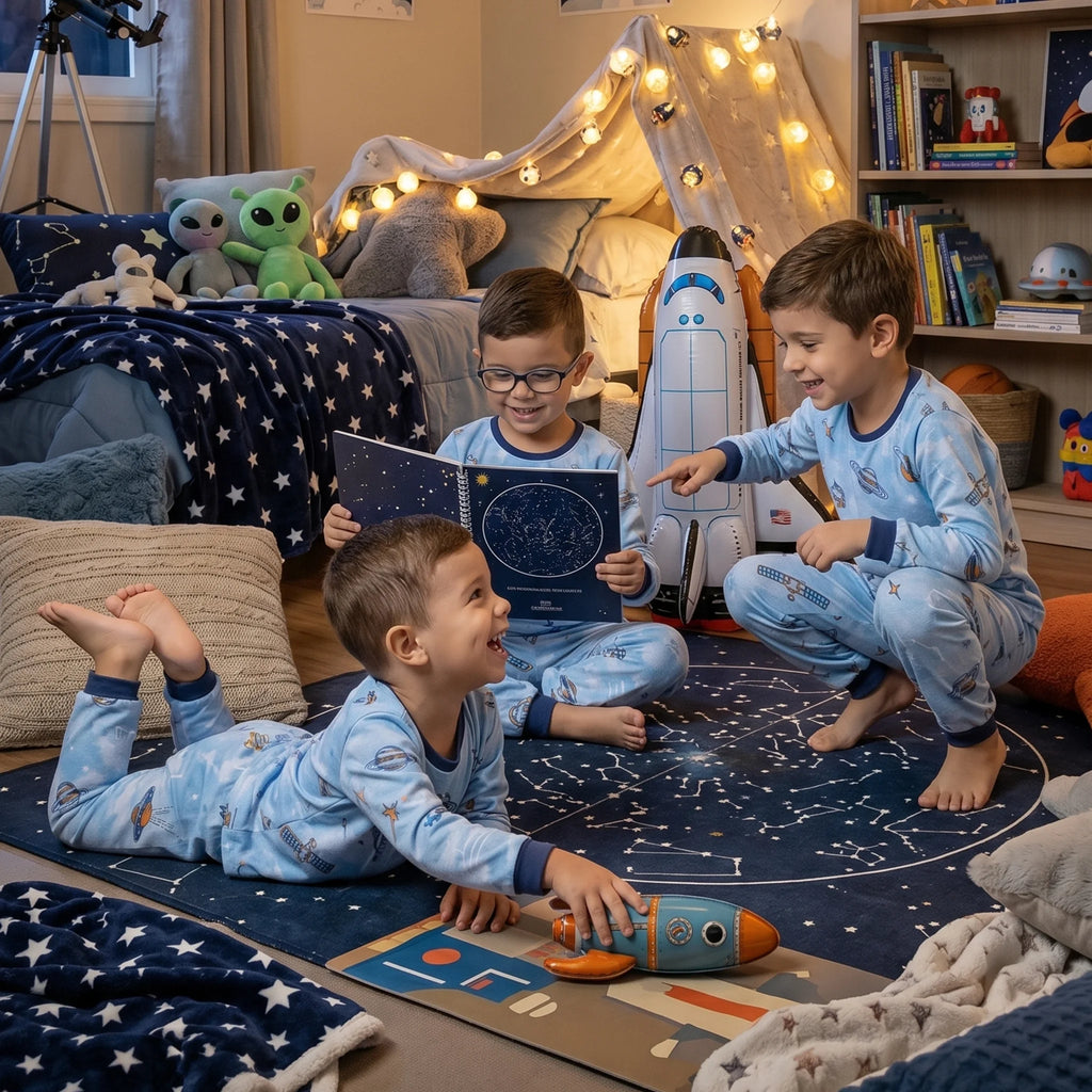 Pijama Longo Masculino Infantil - Estampa Espaço Azul - 028006